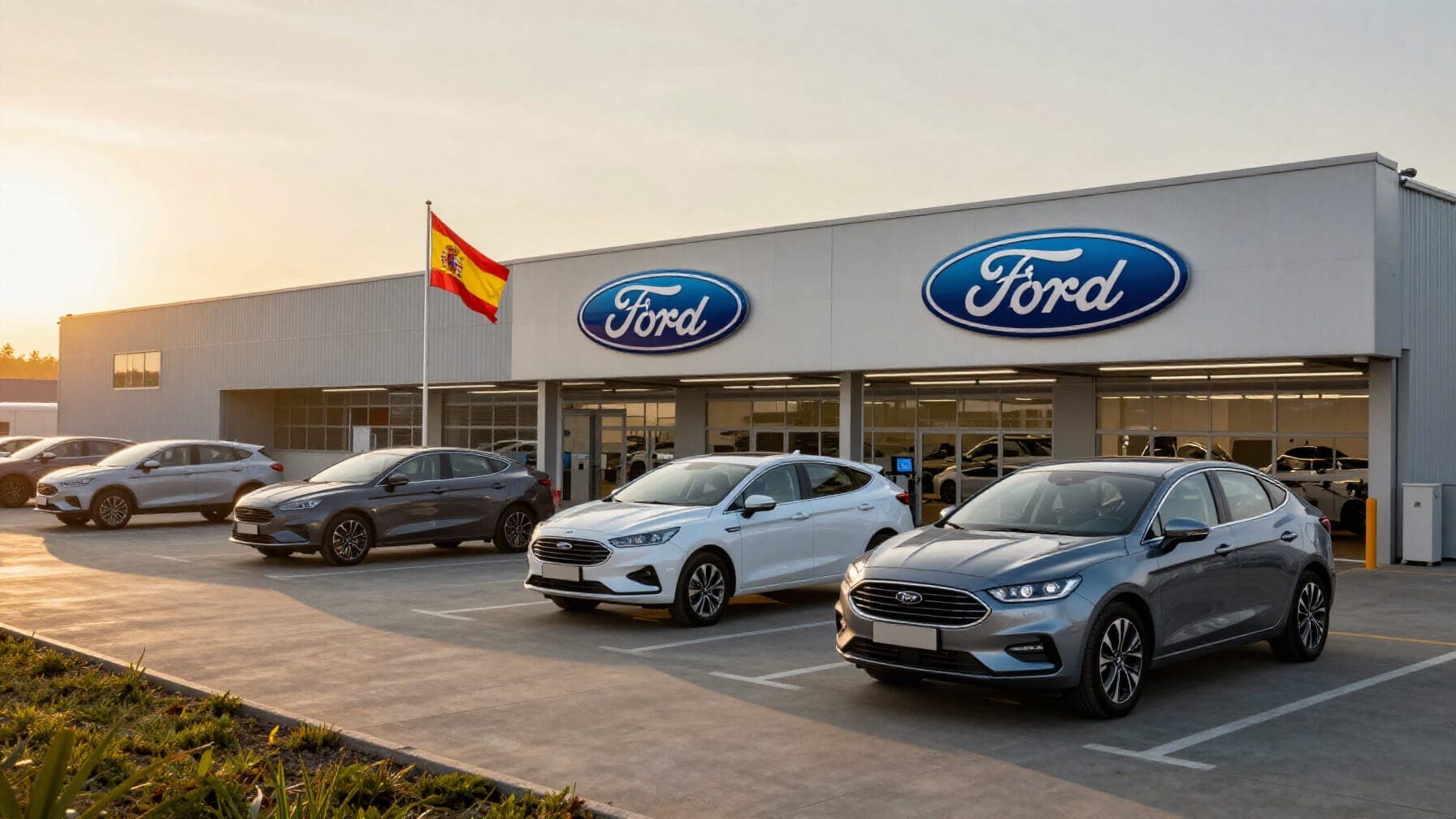 The Ford Valencia plant in Spain with Ford and Geely logos side by side