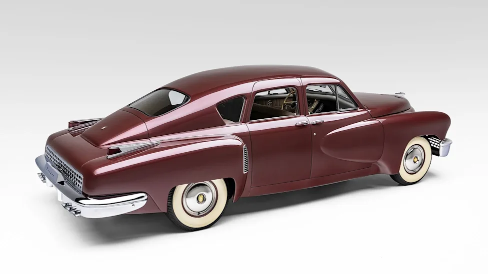 The rear end of a pristine 1948 Tucker 48 sedan